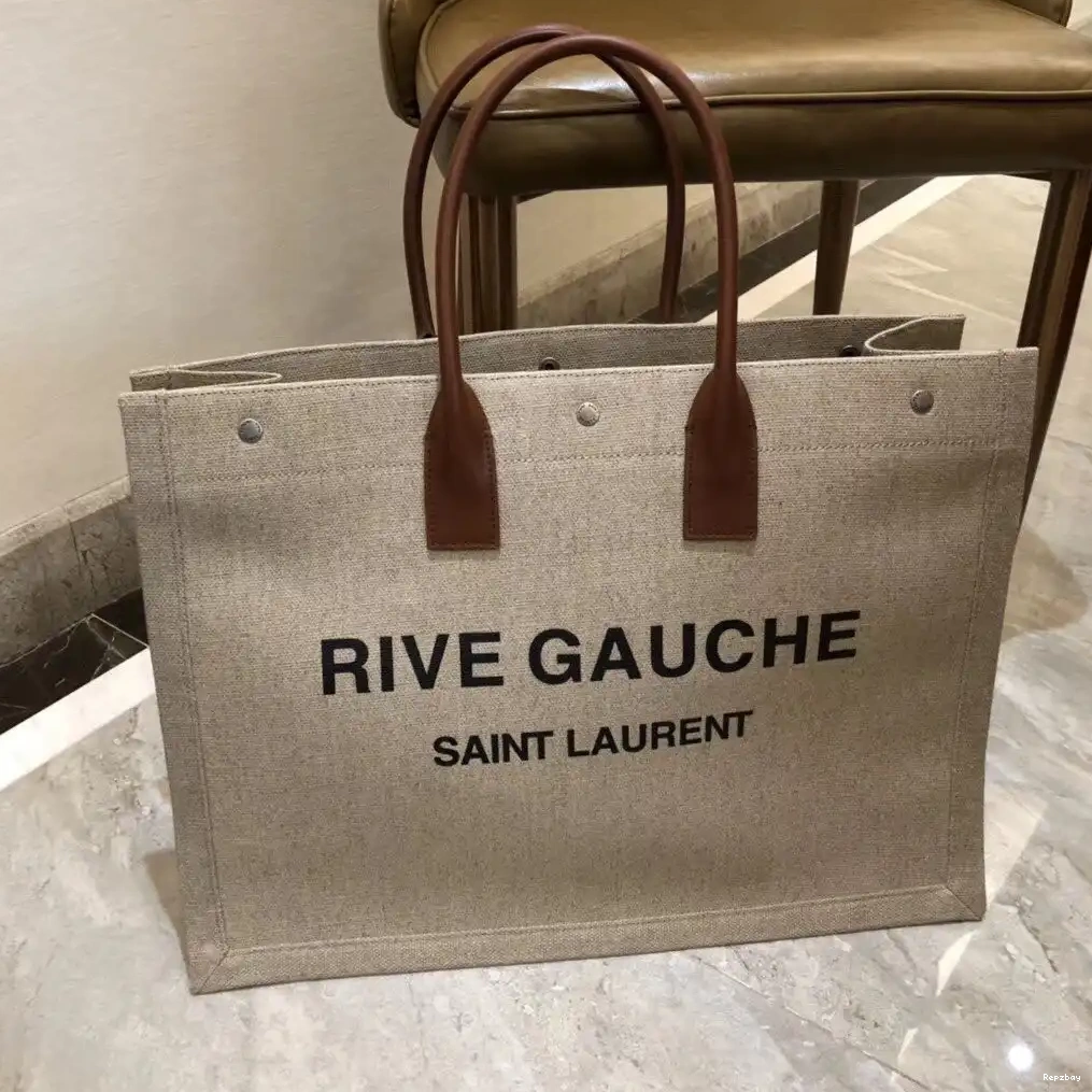 Repzbay REP IN LINEN GAUCHE BAG RIVE PRINTED TOTE YSL AND LEATHER 0531